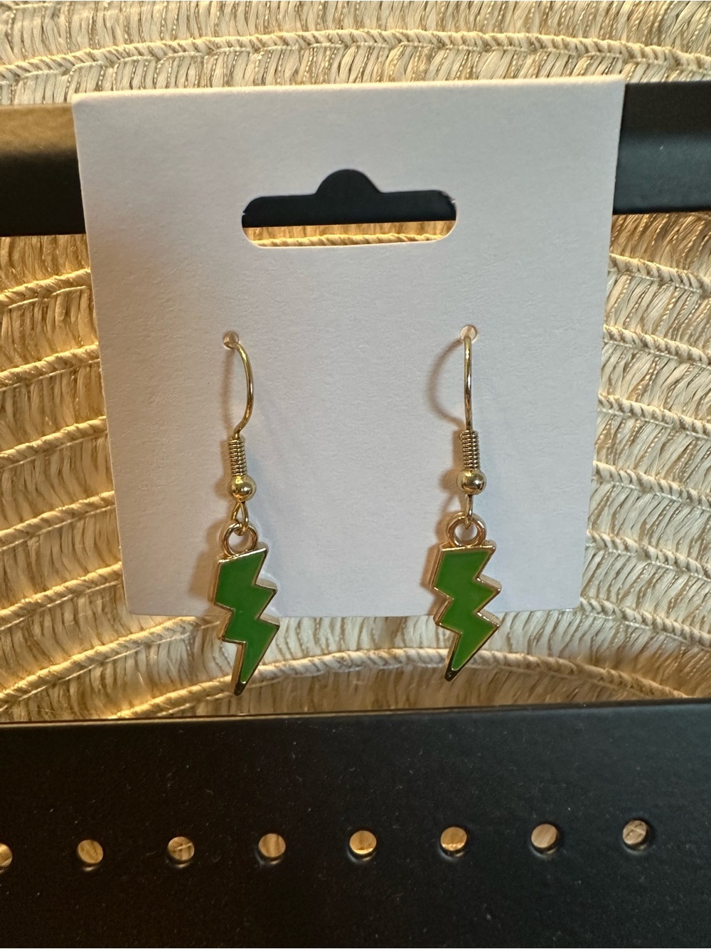 Green Lightning Bolt Dangle Earrings